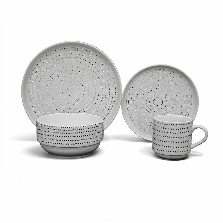 Black Dot Concentric Circles Ceramic Dinnerware Set, Modern Porcelain Plates Bowls Mugs Tableware suppliers