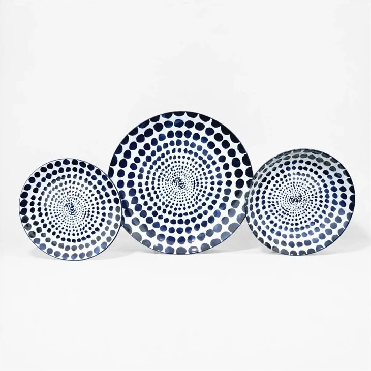 Hand Painted Indigo Dots Porcelain Plates Set Blue White Ceramic Dinner Salad Serving Plates Tableware suppliers